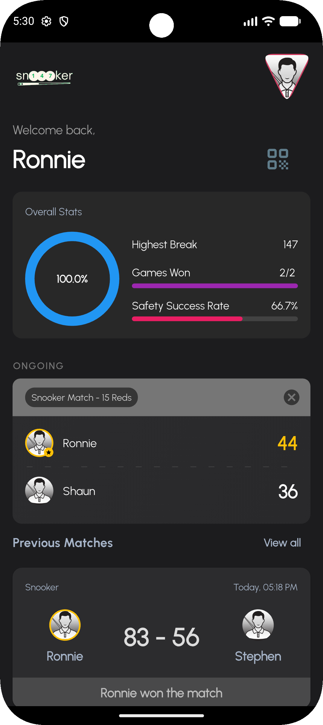 Snooker Scorer App Screenshot